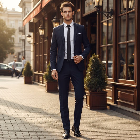 Męski dwuczęściowy garnitur slim fit jednorzędowy