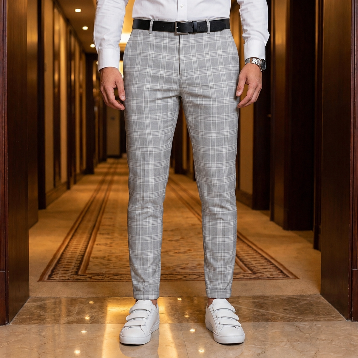Elounda Slim Fit Plaid Chinos 3