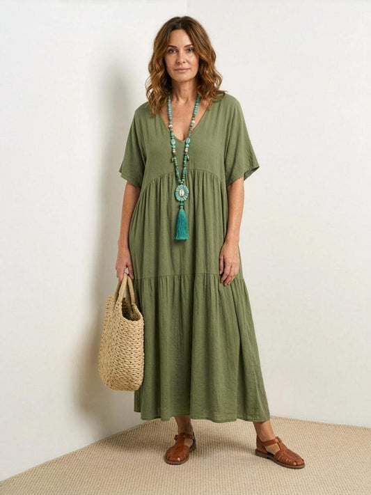 Phoebe | Sukienka maxi w stylu boho z dekoltem w serek i krótkim rękawem 1