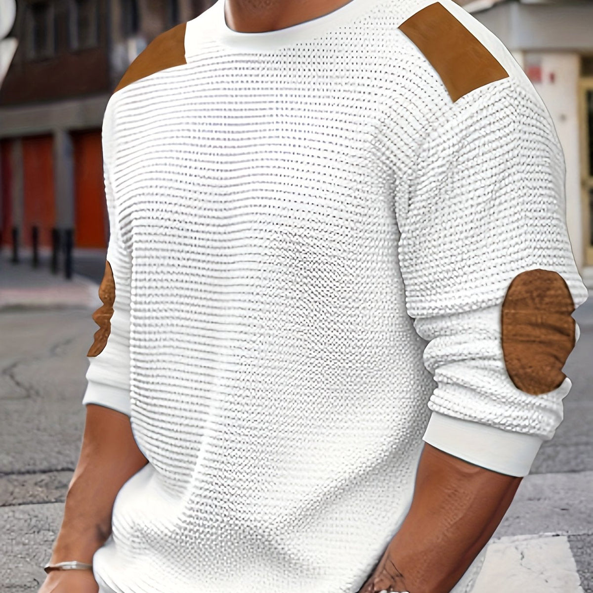 Aaron | Teksturowany sweter z łatami na łokciach 0