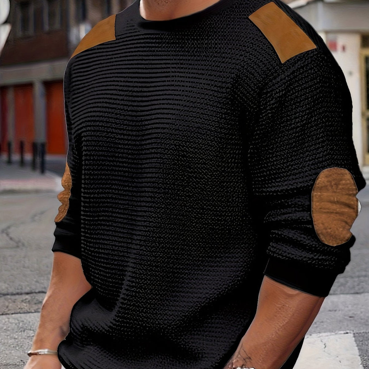 Aaron | Teksturowany sweter z łatami na łokciach 6