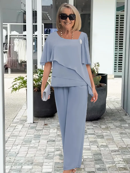 Audrey | Elegancki damski wieczorowy komplet składający się z bluzki i spodni 0