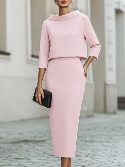 Boat Neck Top And Midi Skirt Set 3