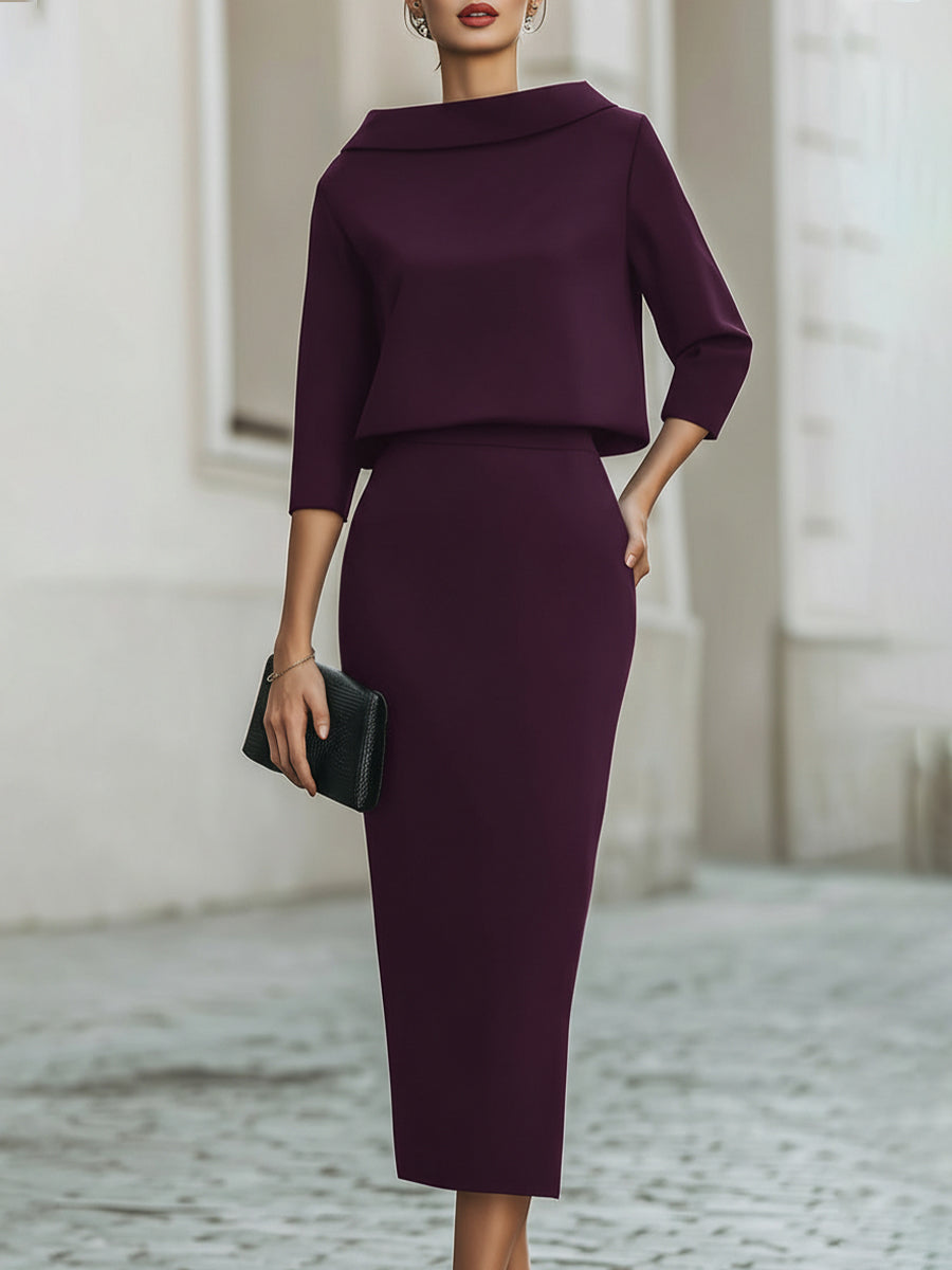 Boat Neck Top And Midi Skirt Set 5