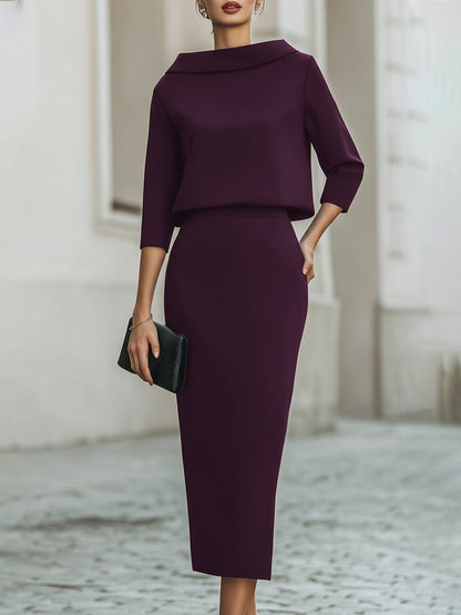 Boat Neck Top And Midi Skirt Set 5