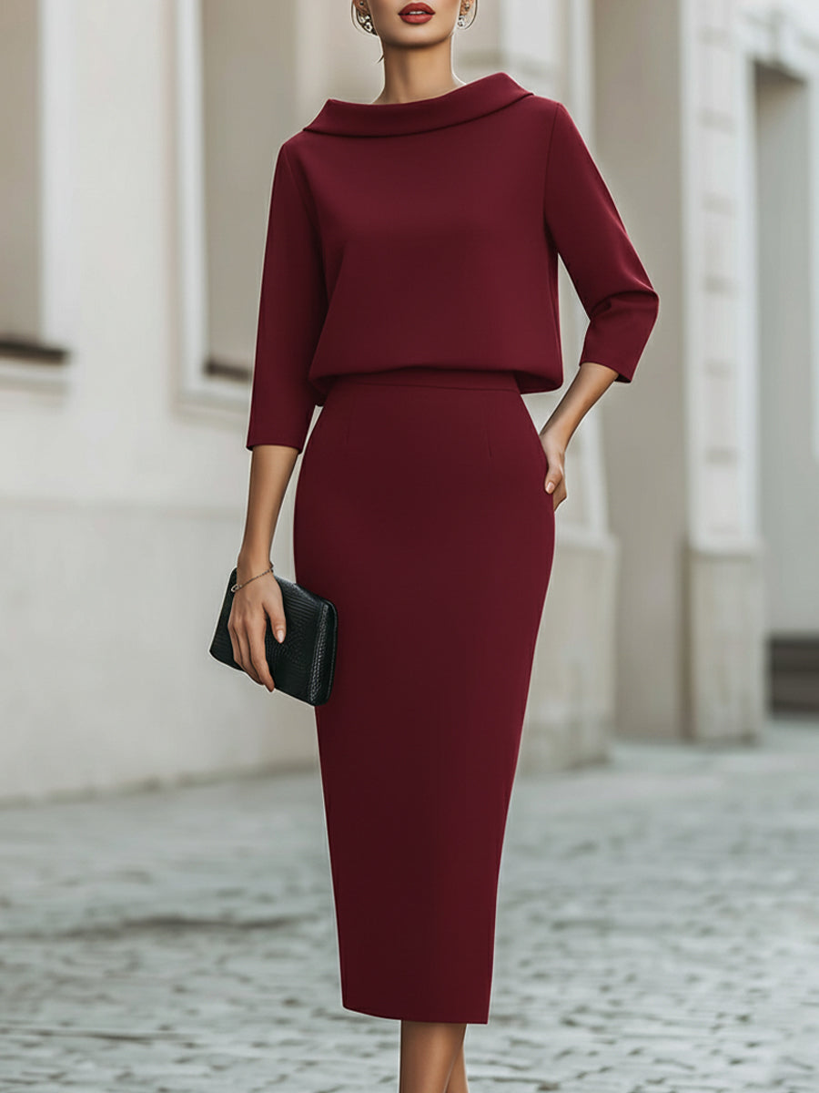 Boat Neck Top And Midi Skirt Set 7