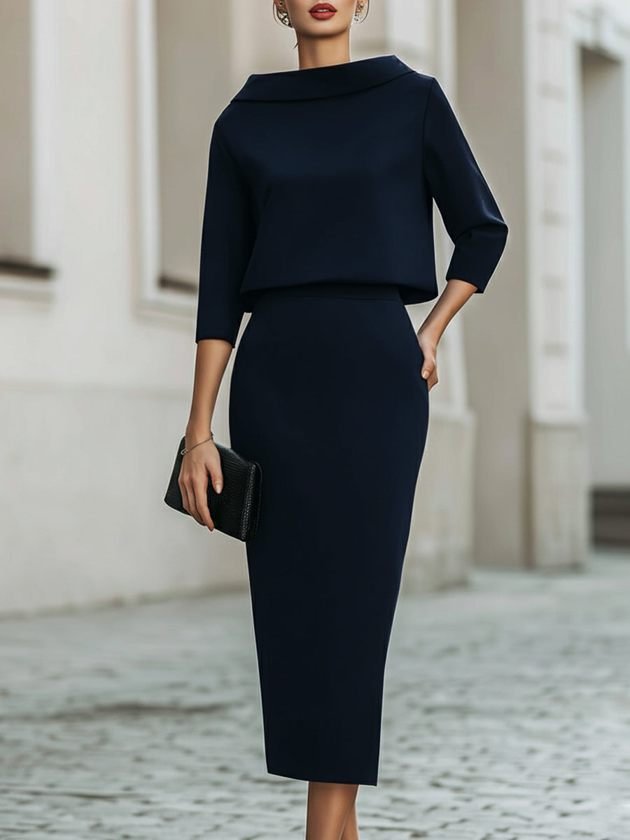 Boat Neck Top And Midi Skirt Set 8