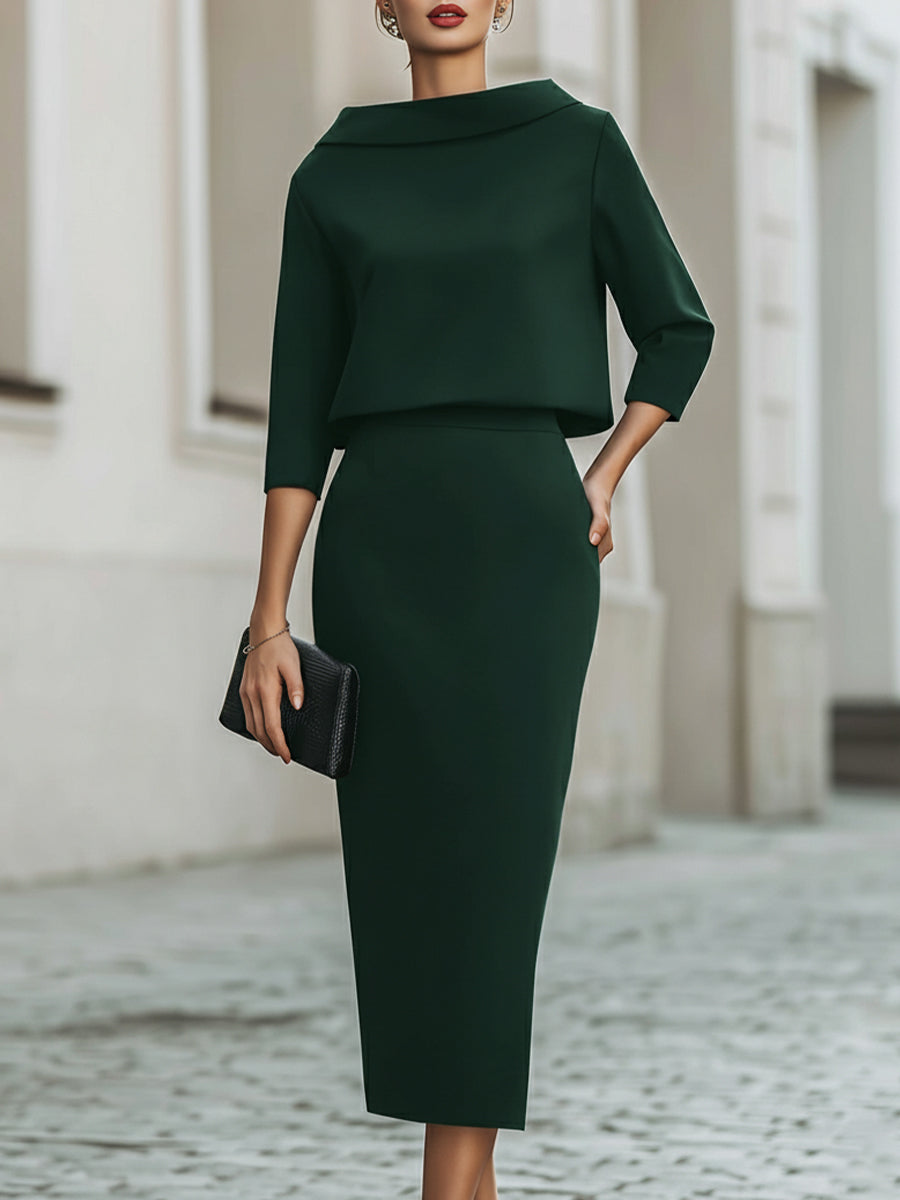 Boat Neck Top And Midi Skirt Set 9