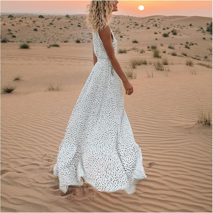 Catherine | Damska sukienka maxi w stylu boho bez rękawów z dekoltem w serek 4
