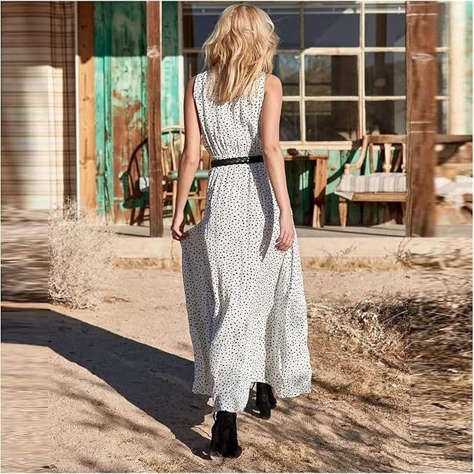 Catherine | Damska sukienka maxi w stylu boho bez rękawów z dekoltem w serek 5