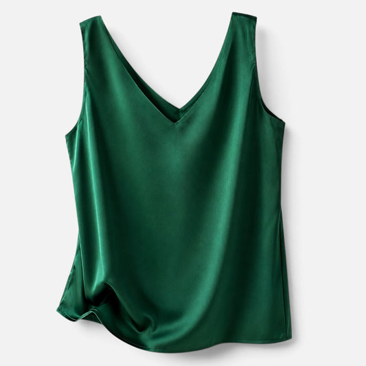 Damski Top Na Ramiączkach Satynowy Z Dekoltem V Elegancki
