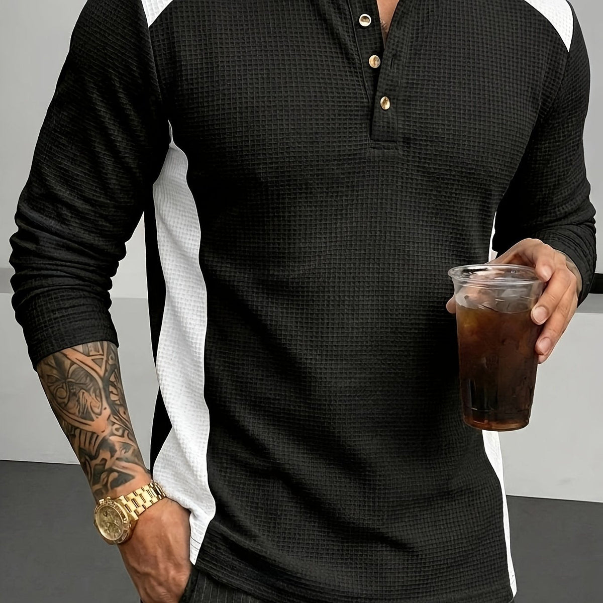 Curtis | Teksturowana koszulka Henley z długim rękawem 7