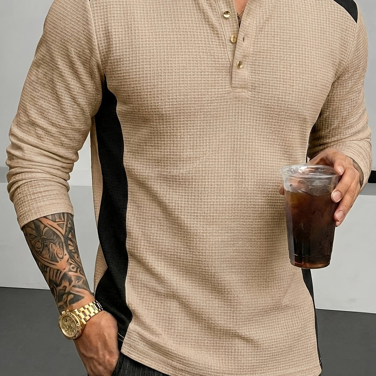 Curtis | Teksturowana koszulka Henley z długim rękawem 9