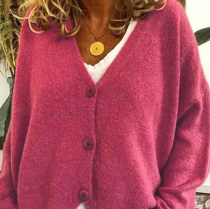 Damski kardigan dzianinowy z dekoltem V i guzikami