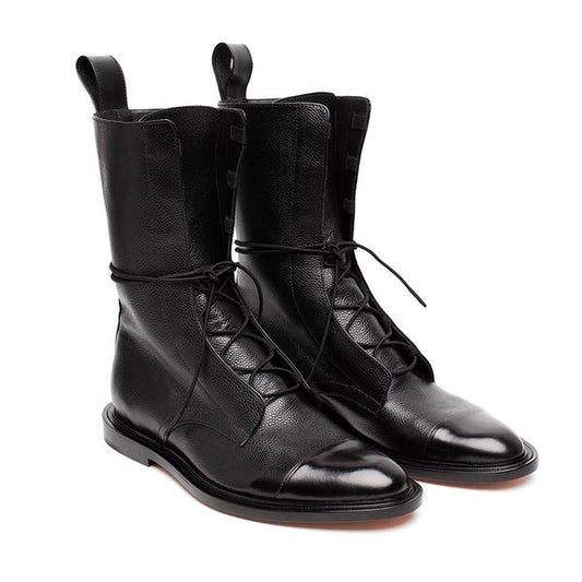 Damskie wysokie buty skórzane ze sznurowaniem