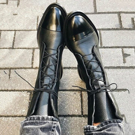 Damskie wysokie buty skórzane ze sznurowaniem