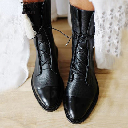 Damskie wysokie buty skórzane ze sznurowaniem