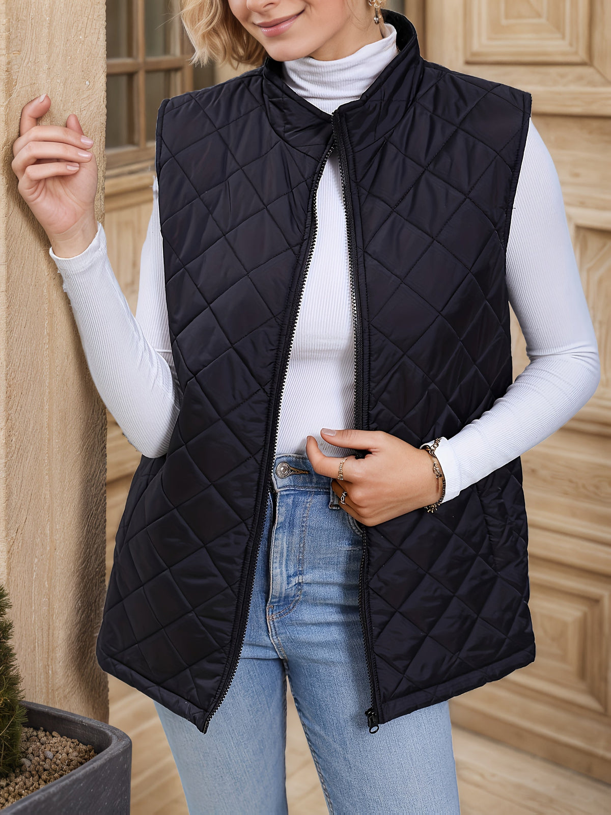 Eileen | Kamizelka o długim fasonie pikowana diamentami 4