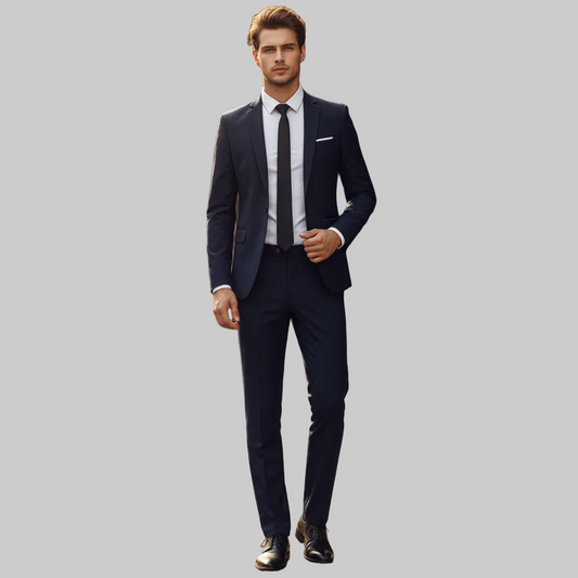 Męski dwuczęściowy garnitur slim fit jednorzędowy