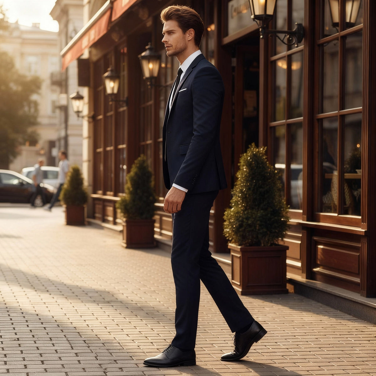 Męski dwuczęściowy garnitur slim fit jednorzędowy