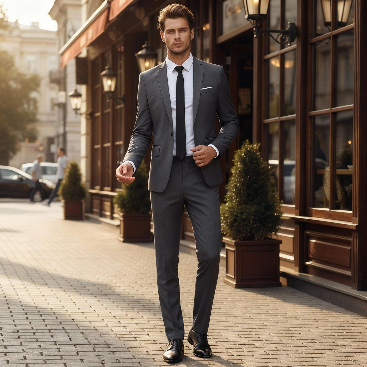 Męski dwuczęściowy garnitur slim fit jednorzędowy