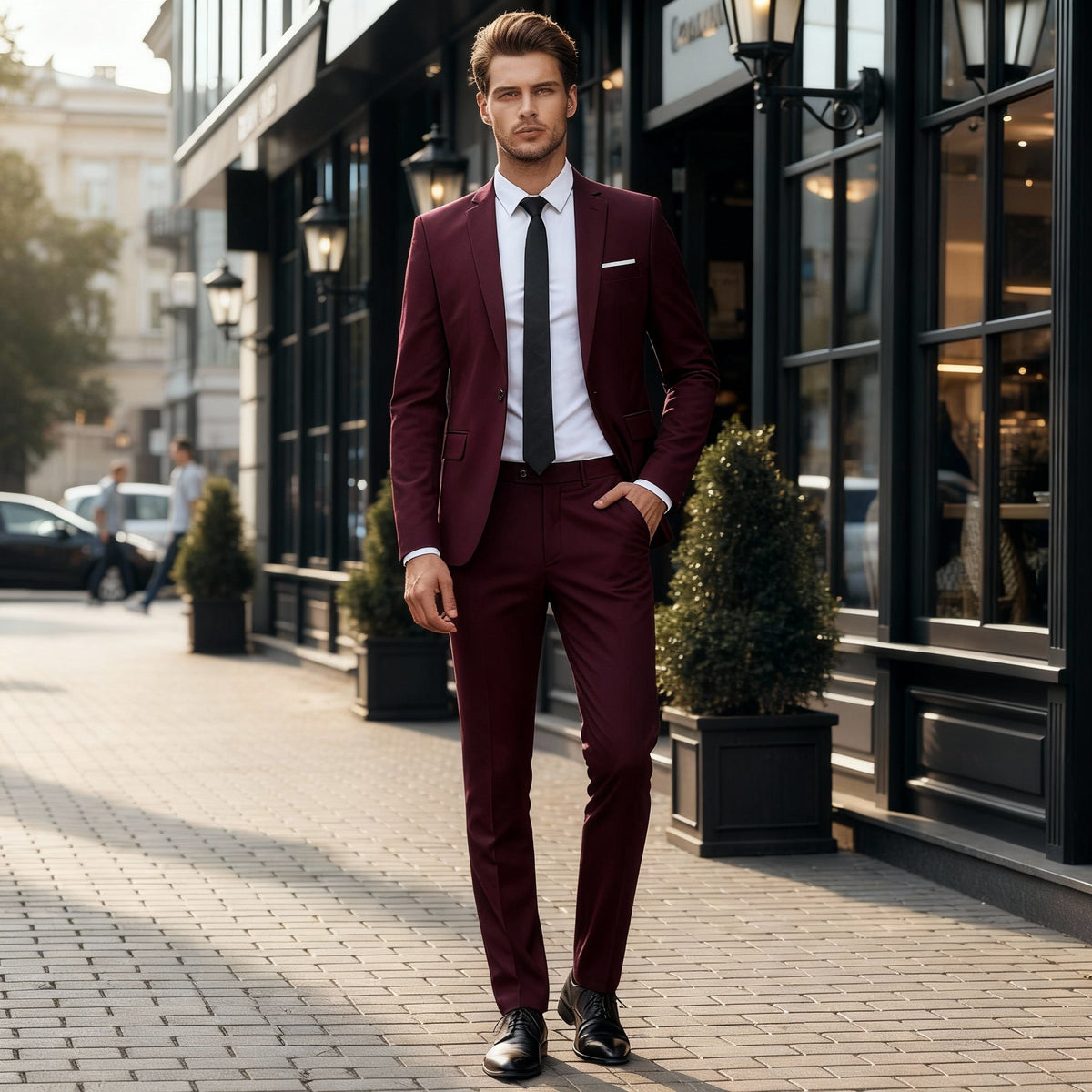 Męski dwuczęściowy garnitur slim fit jednorzędowy