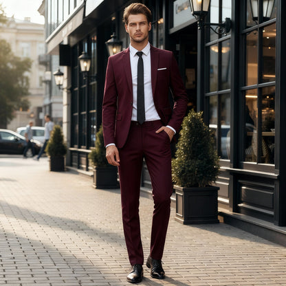 Męski dwuczęściowy garnitur slim fit jednorzędowy