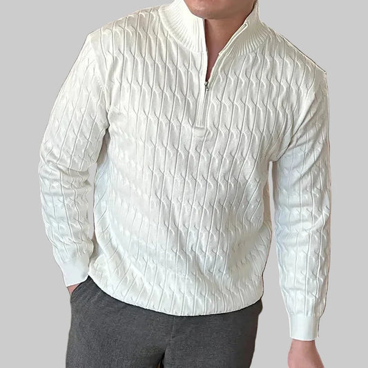 Męski sweter ze stójką i półzamkiem o strukturze dzianiny