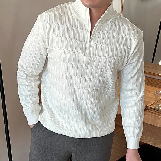 Męski sweter ze stójką i półzamkiem o strukturze dzianiny