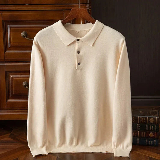 Męski sweter z kołnierzykiem polo i guzikami