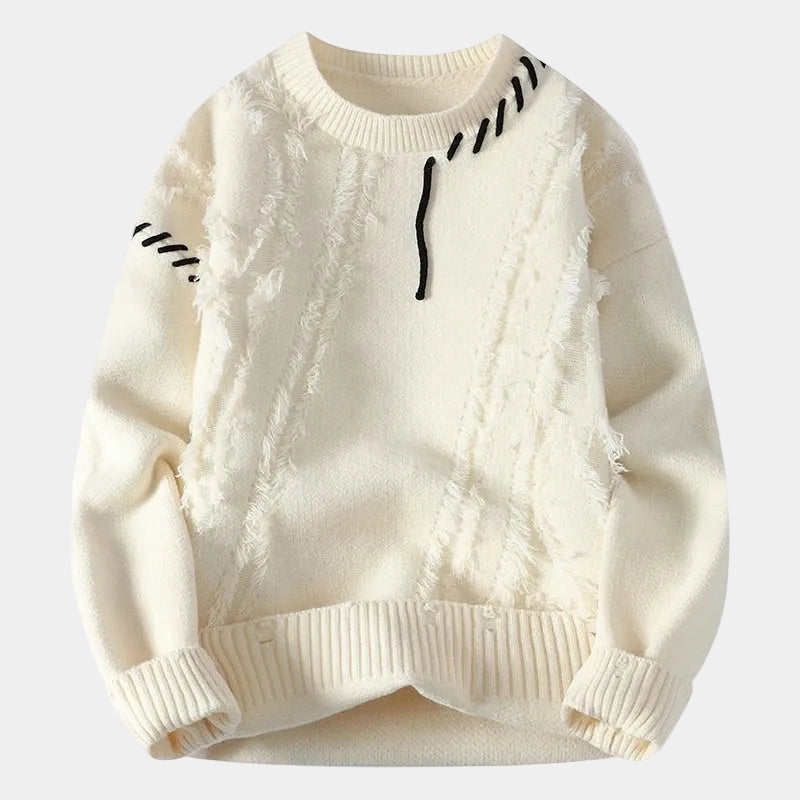 Męski sweter z okrągłym dekoltem i fakturą