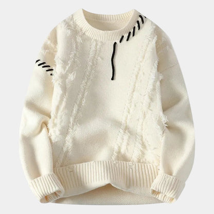 Męski sweter z okrągłym dekoltem i fakturą