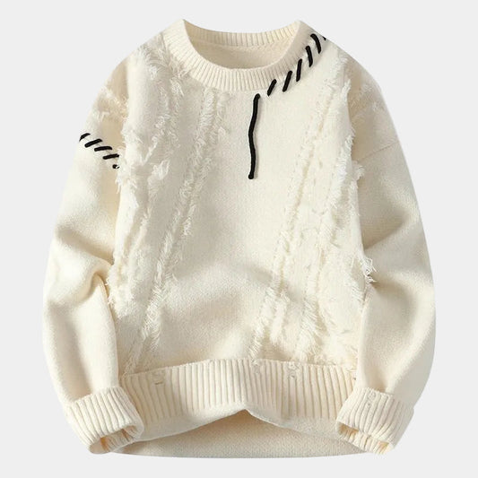 Męski sweter z okrągłym dekoltem i fakturą