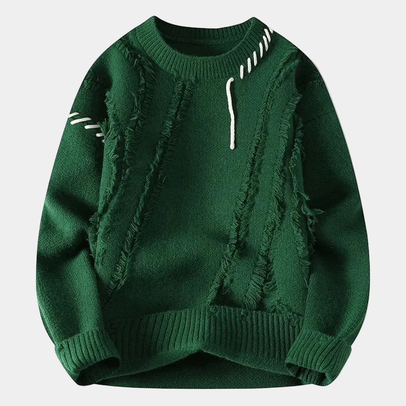 Męski sweter z okrągłym dekoltem i fakturą