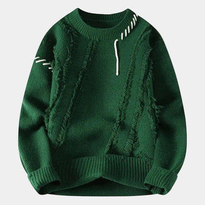 Męski sweter z okrągłym dekoltem i fakturą