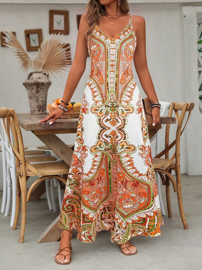 Isla | Sukienka maxi w stylu boho paisley z dekoltem w serek i ramiączkami spaghetti, letnia 4