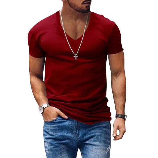 Klasyczny męski T-shirt z krótkim rękawem i dekoltem w serek 1