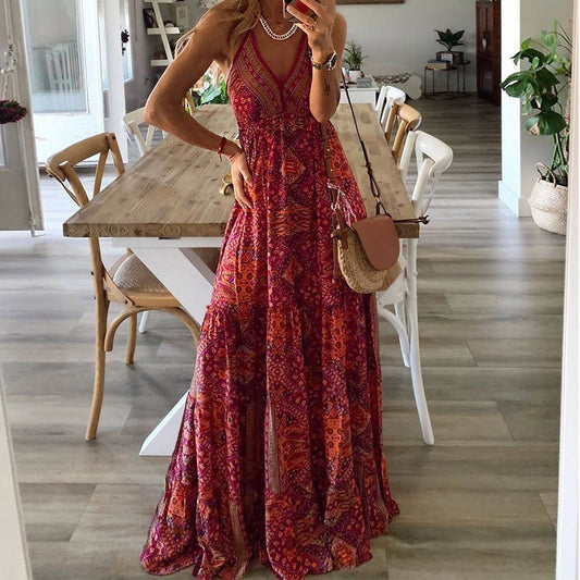 Lily | Sukienka maxi w stylu boho z dekoltem w serek i ramiączkami typu spaghetti, zwiewna, letnia 1