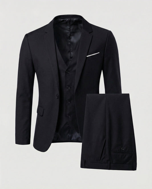 Męski garnitur trzyczęściowy o kroju slim fit