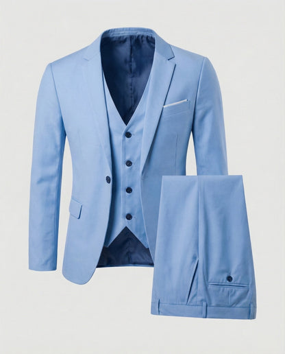 Męski garnitur trzyczęściowy o kroju slim fit