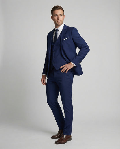 Męski garnitur trzyczęściowy o kroju slim fit