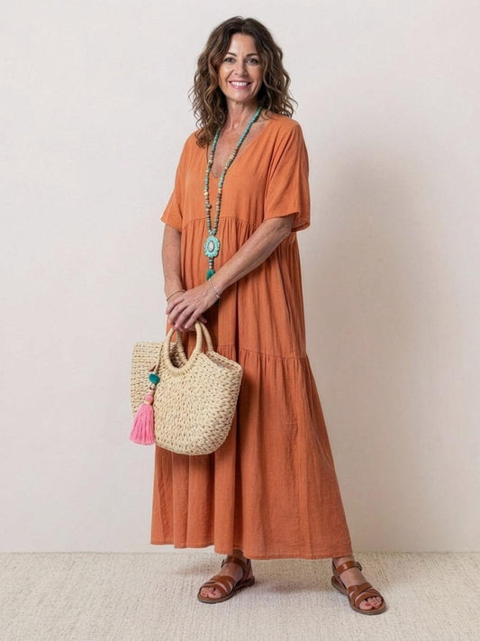 Phoebe | Sukienka maxi w stylu boho z dekoltem w serek i krótkim rękawem 0
