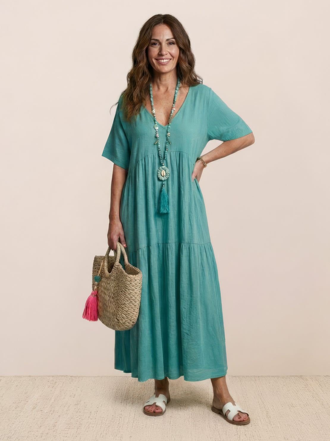 Phoebe | Sukienka maxi w stylu boho z dekoltem w serek i krótkim rękawem 6