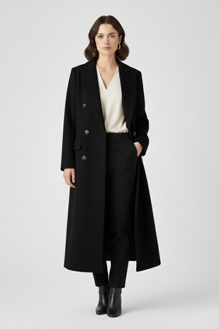 Płaszcz damski z kołnierzem z klapami i zapięciem na guziki 7