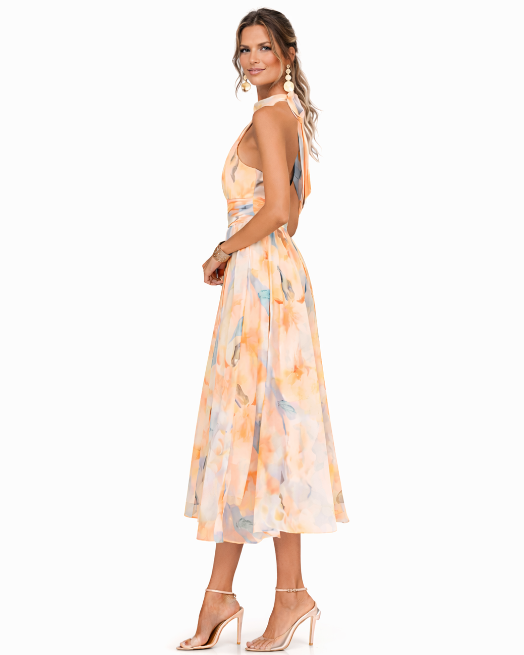 Sukienka maxi z wiązaniem na szyi w akwarelowy wzór - elegancka letnia stylizacja 2