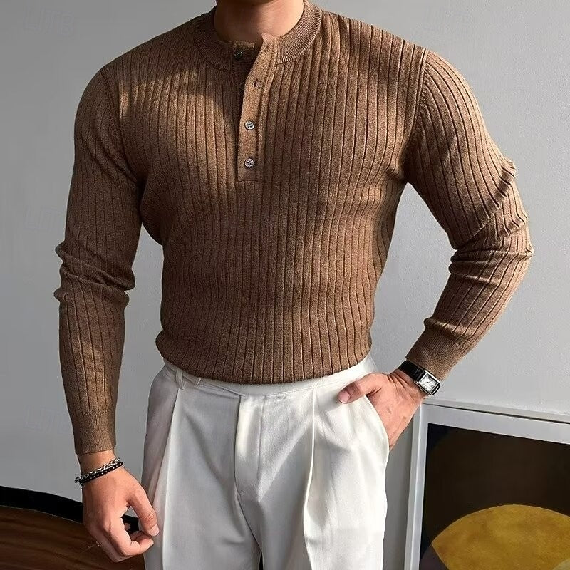 Theo | Prążkowany sweter Henley 0