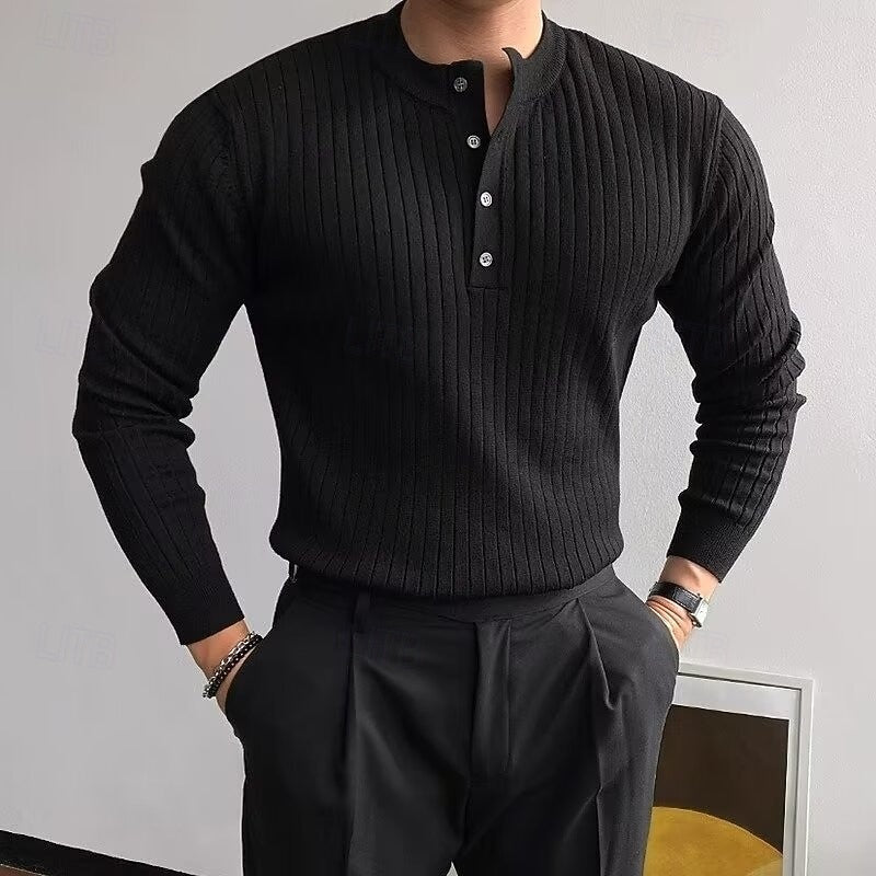 Theo | Prążkowany sweter Henley 1