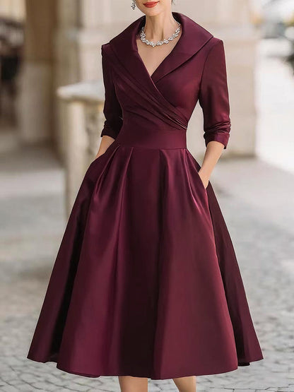 Vintage-Inspired Satin Midi Dress With Draped Collar 8